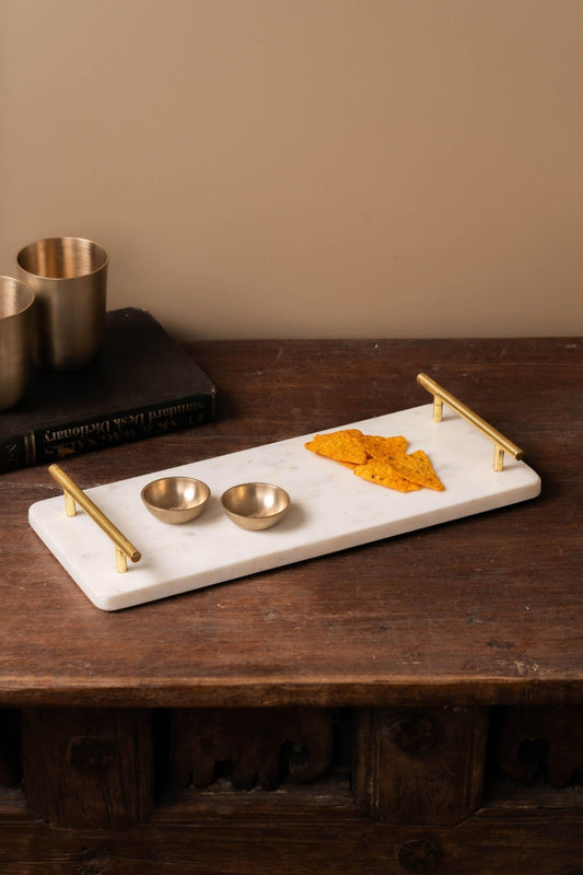 Marble Tray with Gold - Toned Handled - TesuServing Tray