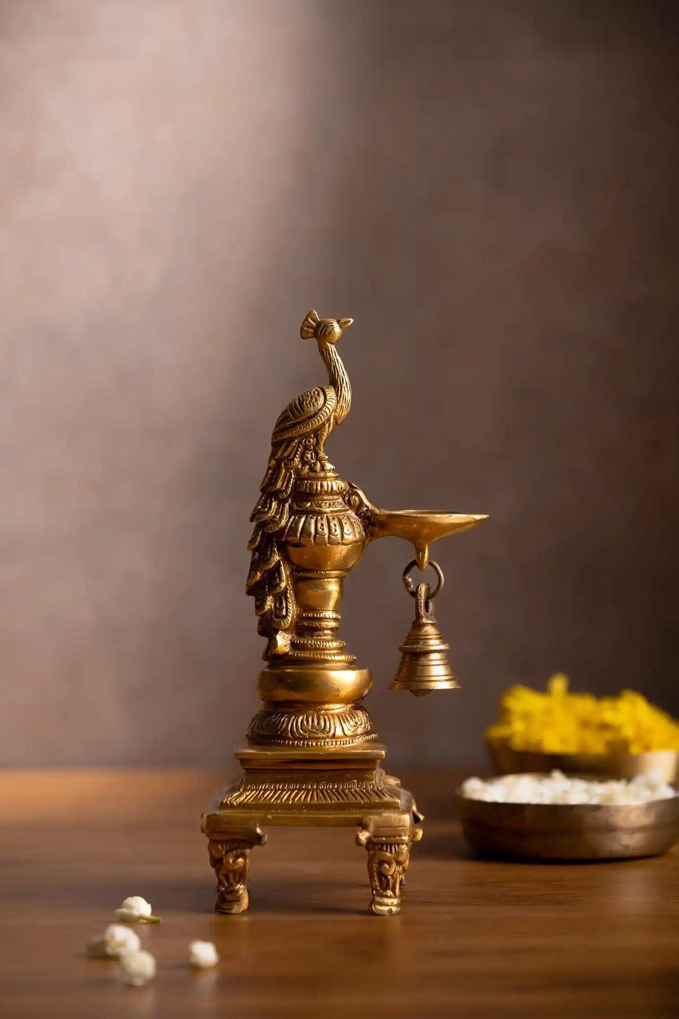 Mayura Brass Dia With Bell - TesuBrass Diya