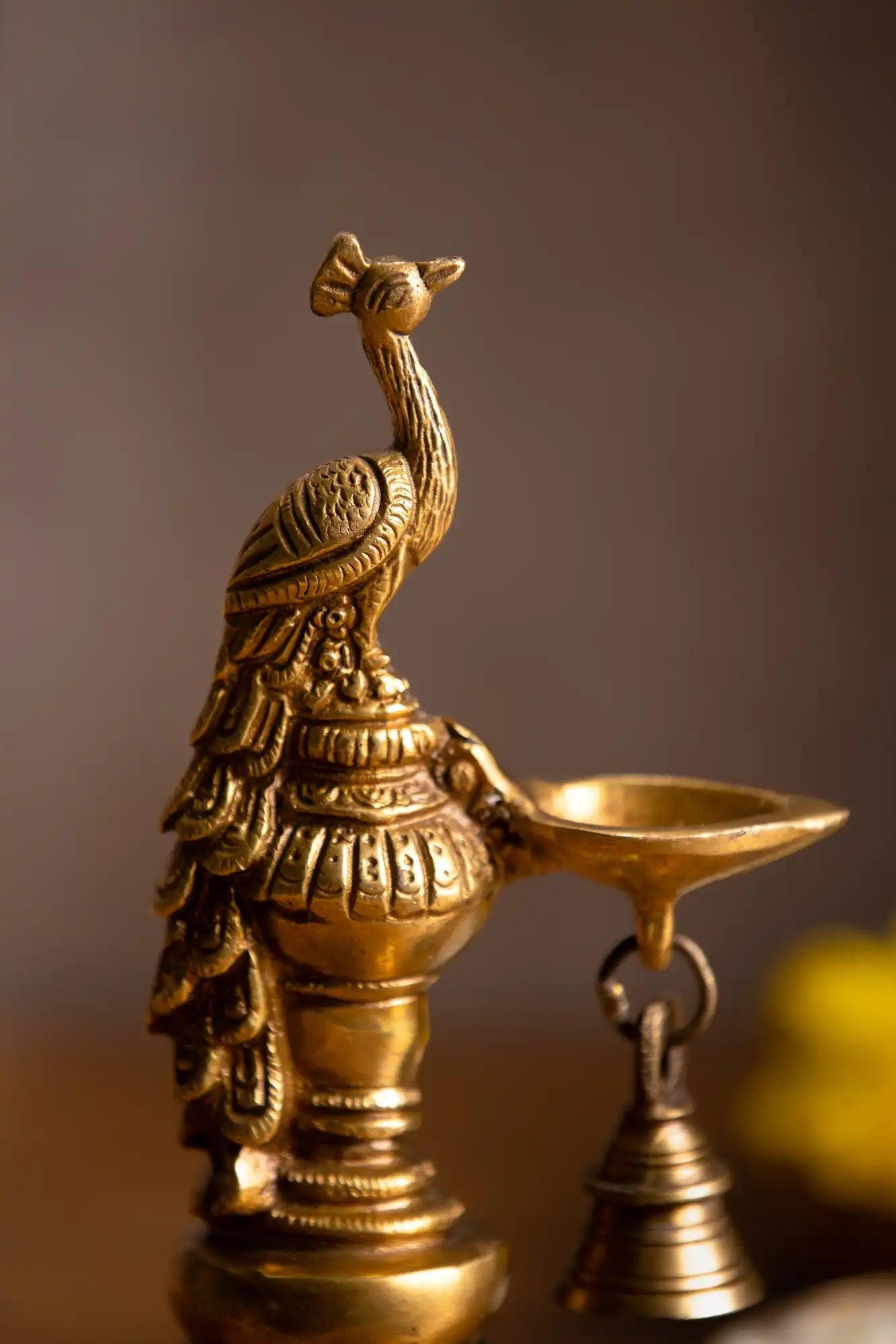 Mayura Brass Dia With Bell - TesuBrass Diya
