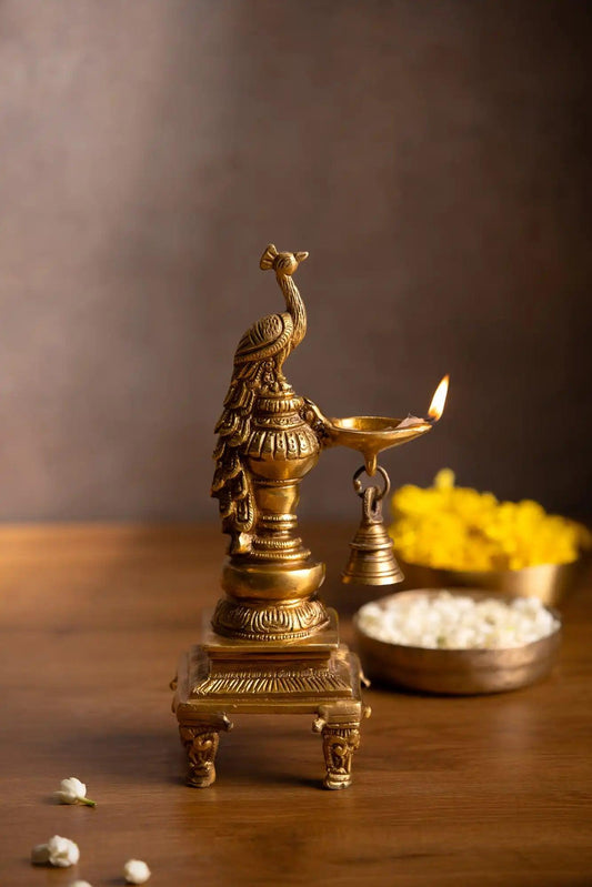 Mayura Brass Dia With Bell - TesuBrass Diya