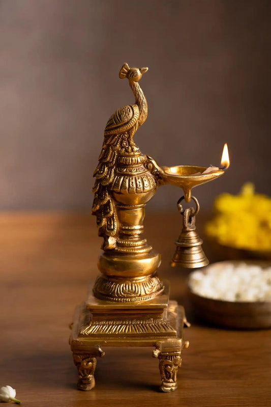 Mayura Brass Dia With Bell - TesuBrass Diya