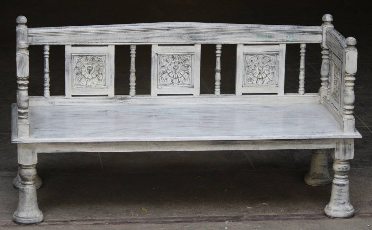 India Bench Mughal Garden Bench | Handcrafted Mango Wood Bench India – Tesu