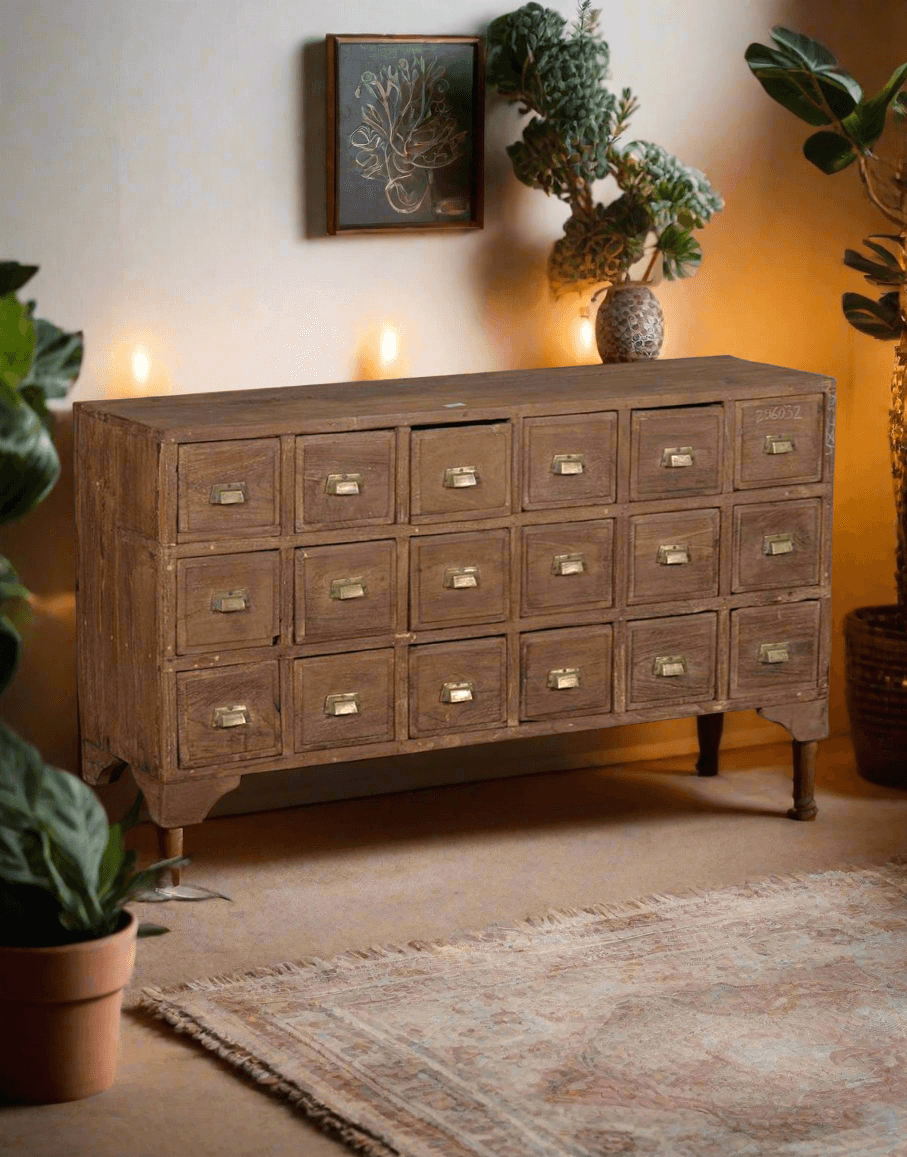 Multi Drawer Wooden Antique Table | Vintage Chest of Drawers – Tesu