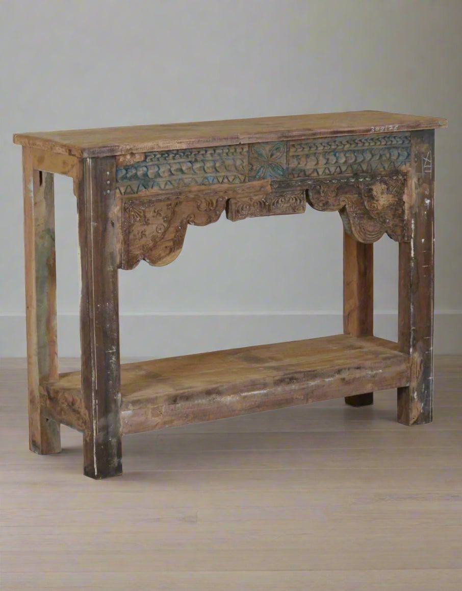 Natural Brown Console Table | Hand-Carved Teak Console India – Tesu