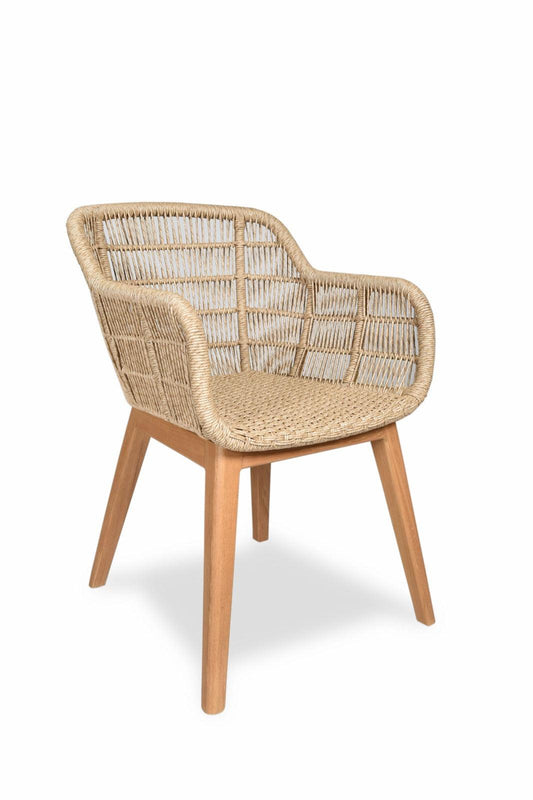 Wicker chair with wooden frame on a white background