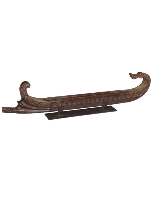 Nautical Charm: Wooden Boat Display on Stand - TesuSculpture