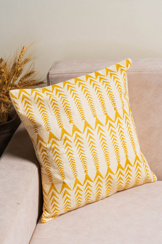 Panna Rang Mustard Chhaap Cushion Cover - TesuCushion Covers