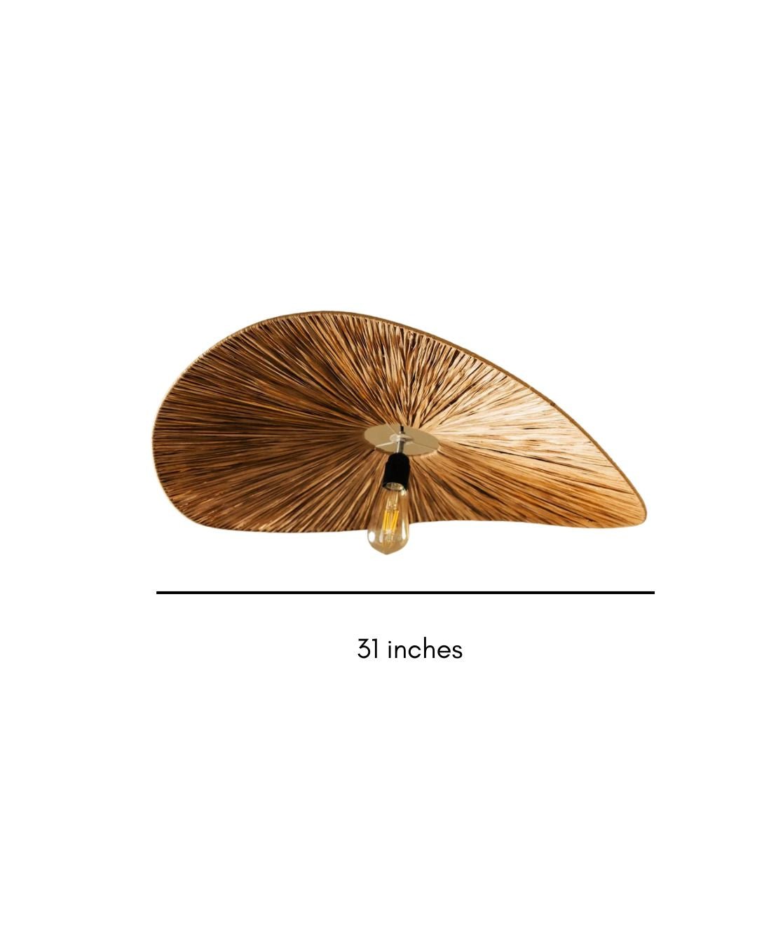 Wicker wall sconce with a measurement label on a white background