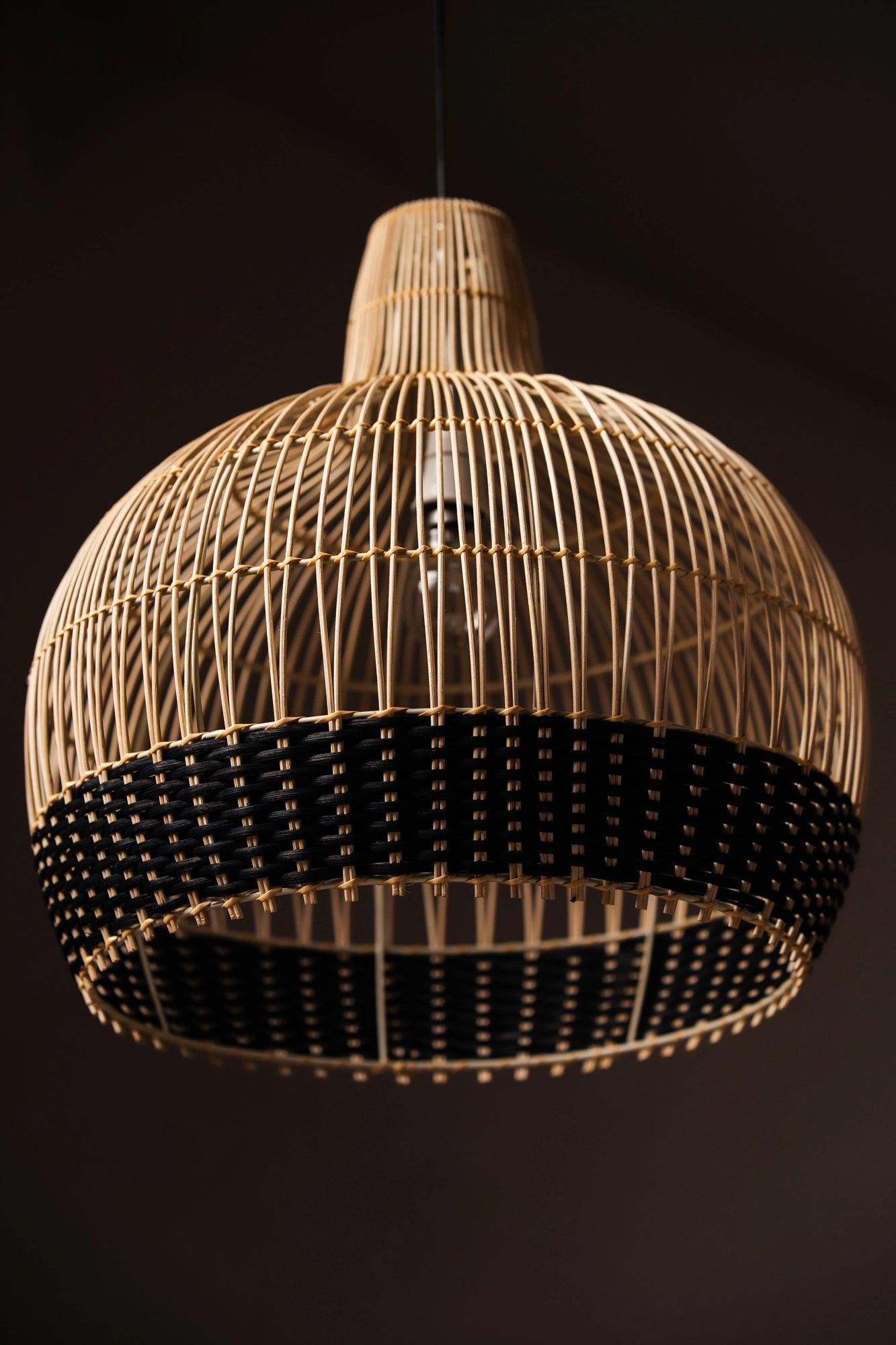 Rattan Onion Shaped Lampshade - Black - TesuLampshade