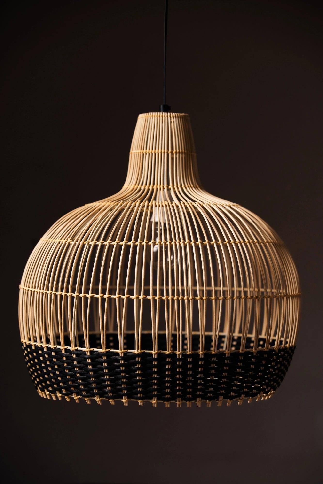 Rattan Onion Shaped Lampshade - Black - TesuLampshade