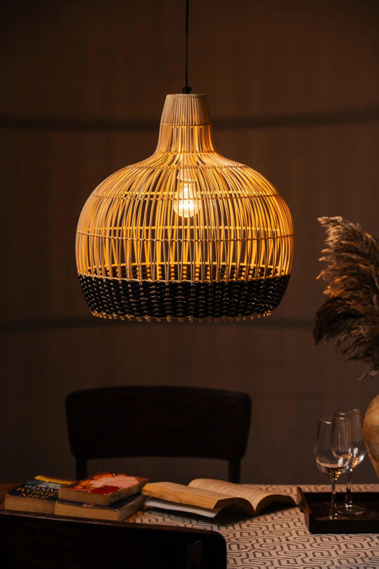 Rattan Onion Shaped Lampshade - Black - TesuLampshade