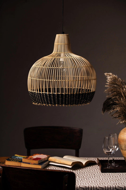 Rattan Onion Shaped Lampshade - Black - TesuLampshade