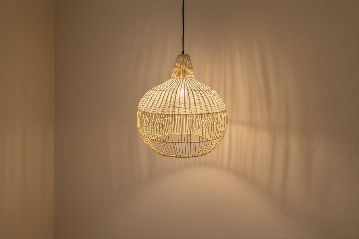 Rattan Onion Shaped Lampshade - Natural & White - TesuLighting