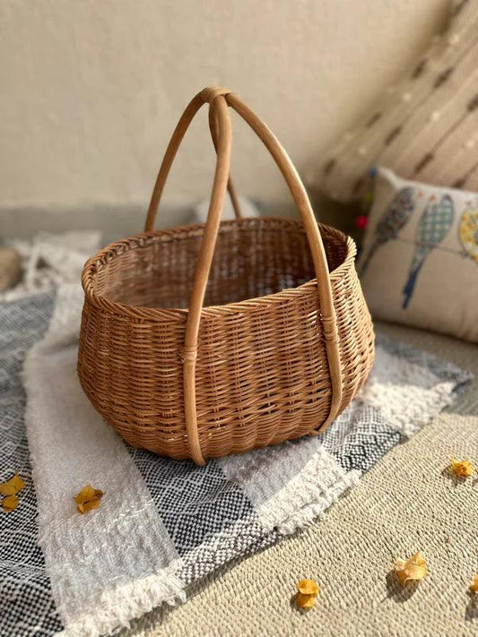 Rattan Storage Basket With Handle - TesuBaskets