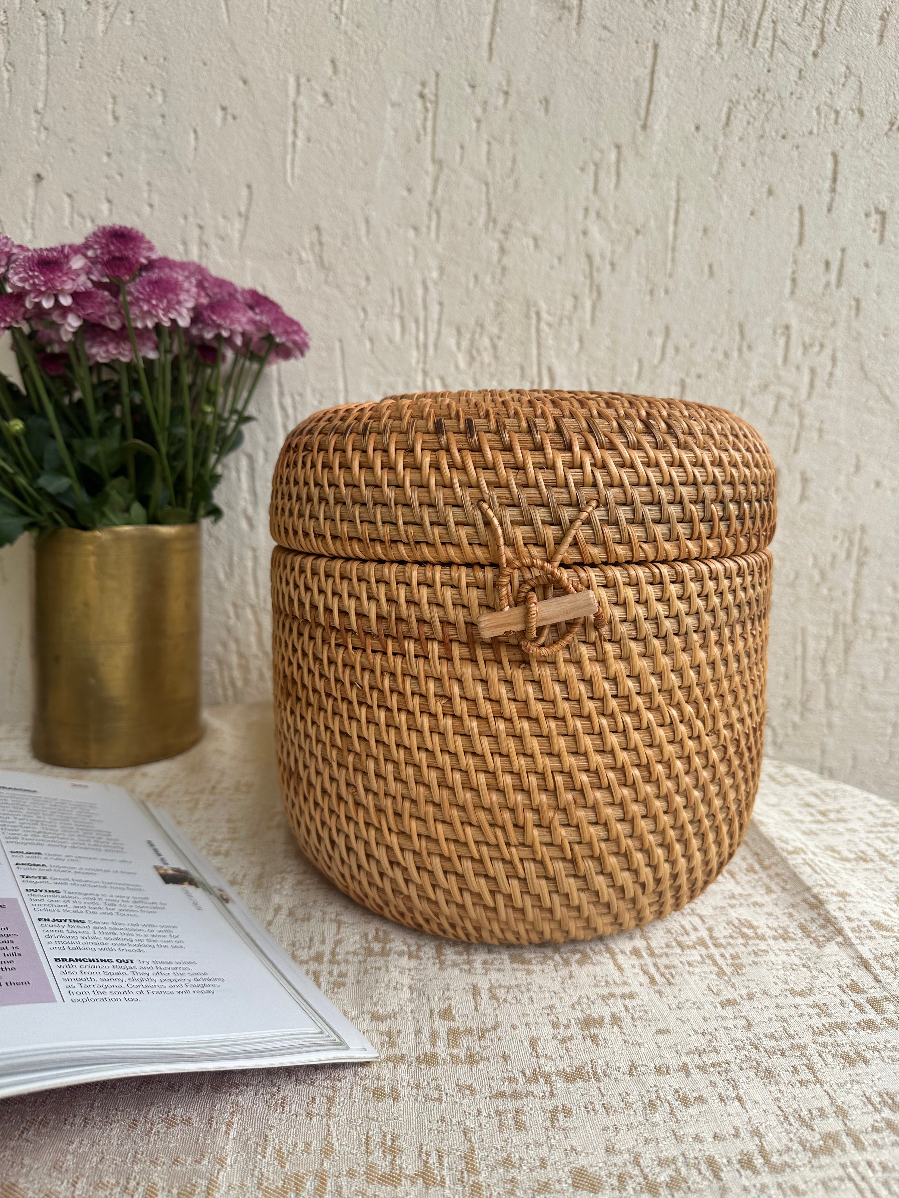 Rattan Storage Box with Lid | Handwoven Organizer India – Tesu
