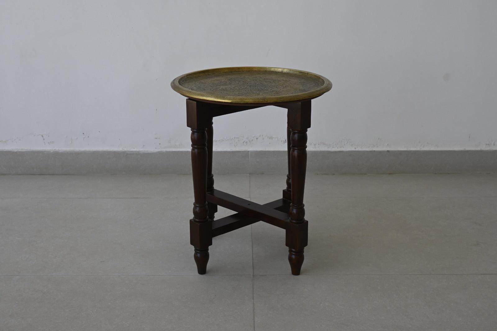 Regal Brass Teakwood Side Table - TesuWooden Side Table