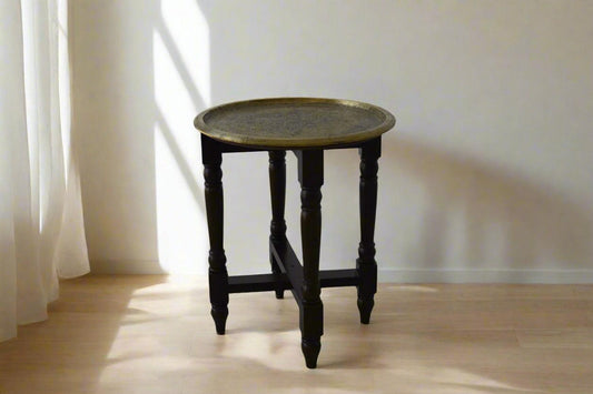 Regal Brass Teakwood Side Table - TesuWooden Side Table