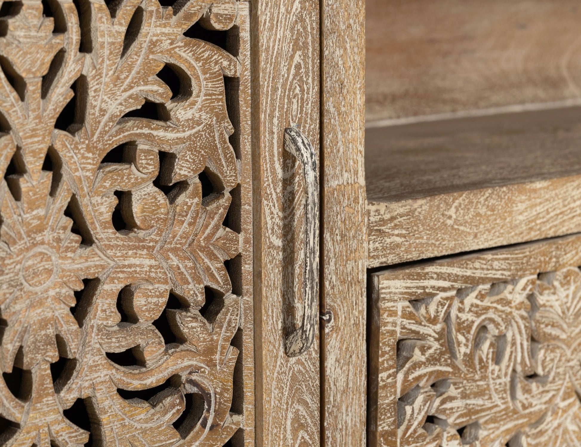 Retro Carved Jali Sideboard with Storage - TesuCabinets & Storage