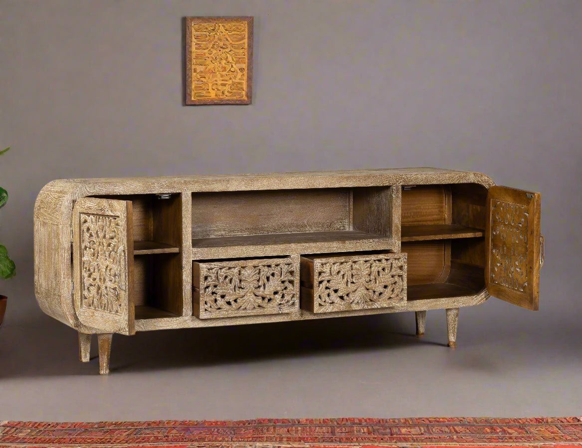 Retro Carved Jali Sideboard with Storage - TesuCabinets & Storage