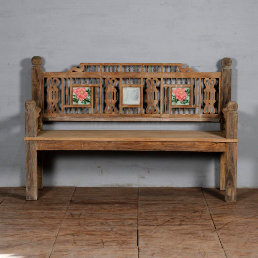 retro wooden table tesu With Moroccan tile inlay 