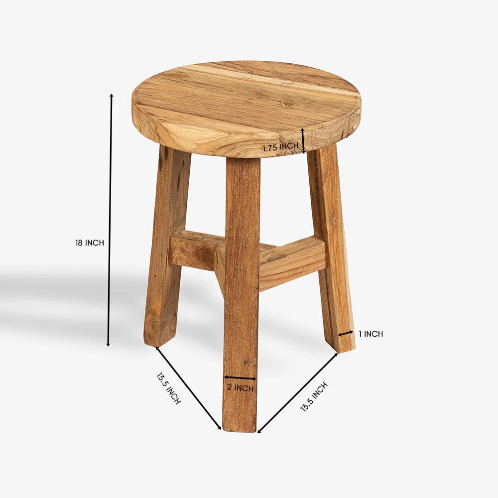 Wooden stool with dimensions marked on a white background