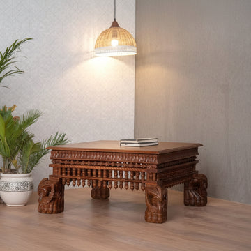 Royal Elephant Centre Table – Handcrafted Carved Elephant Wooden Coffee Table | Tesu India