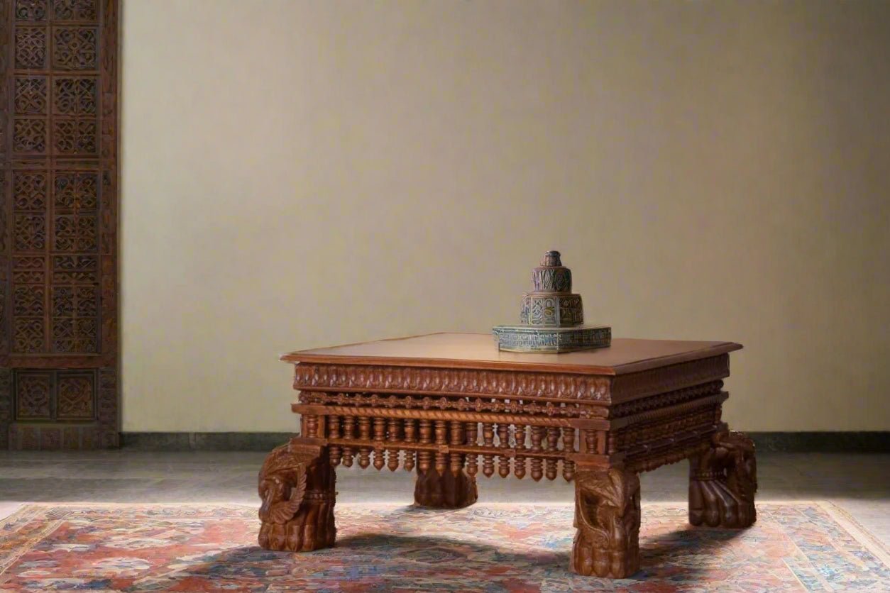 Royal Elephant Centre Table Side View – Vintage Indian Heritage Furniture | Tesu