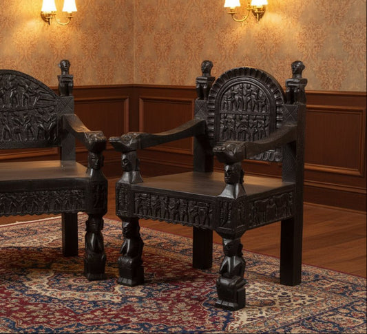 Royal Haveli Carved Seating Set - TesuFurniture