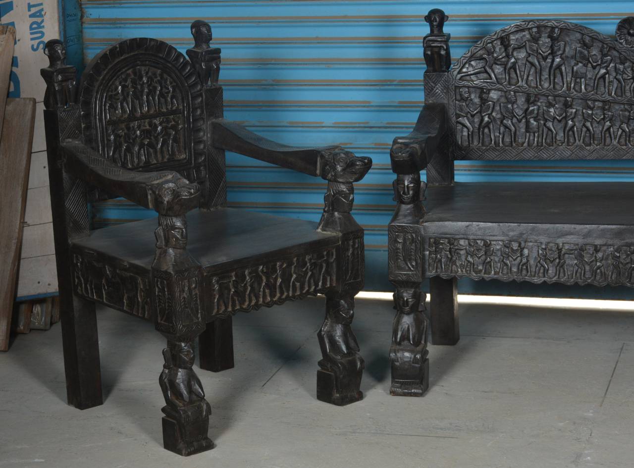 Royal Haveli Carved Seating Set - TesuFurniture