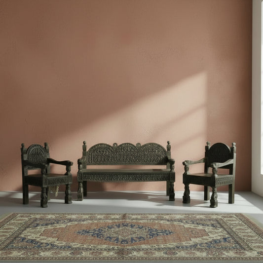 Royal Haveli Carved Seating Set - TesuFurniture