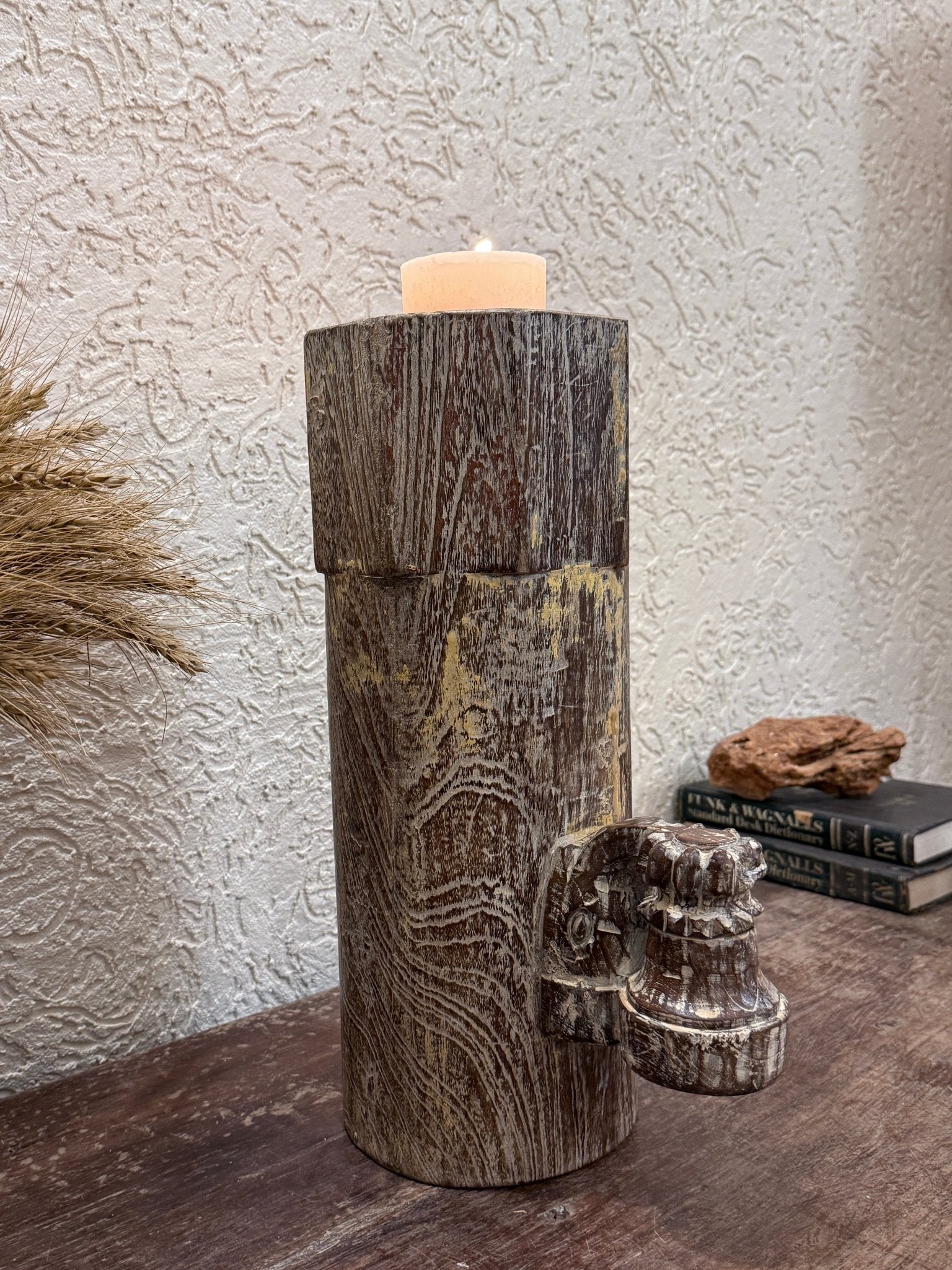 Rustic Wood Grain Candle Holder - Natural Finish - TesuHome Decor