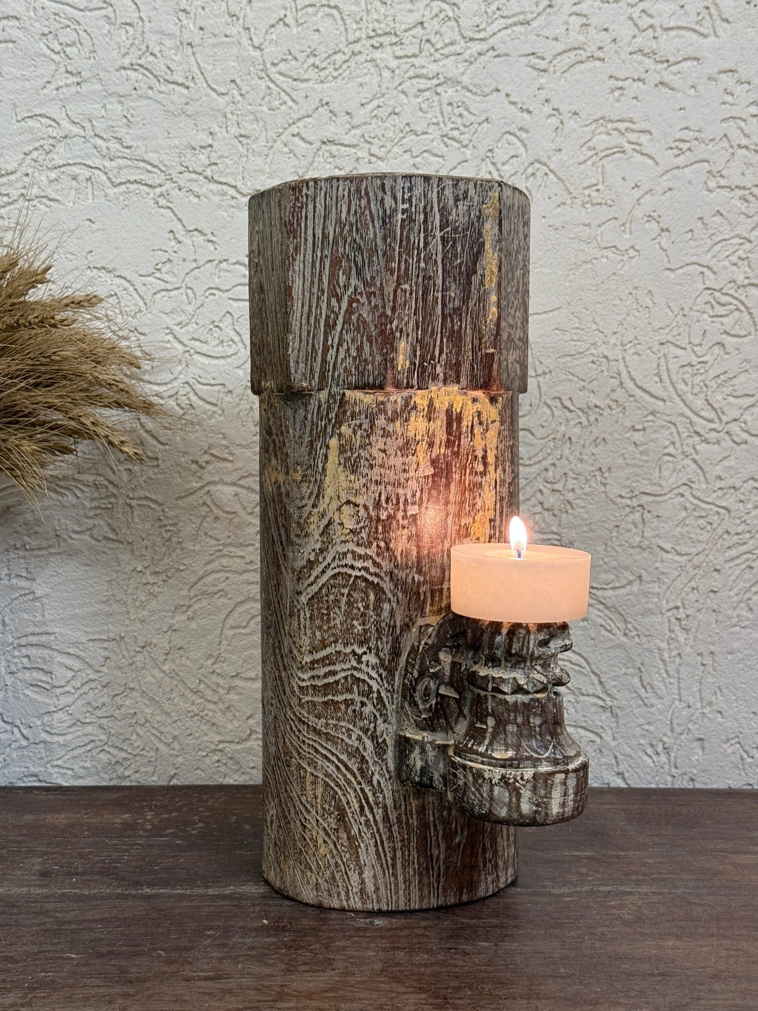 Rustic Wood Grain Candle Holder - Natural Finish - TesuHome Decor