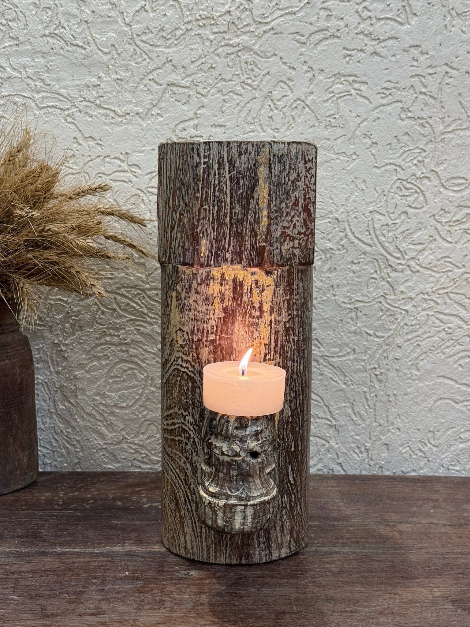 Rustic Wood Grain Candle Holder - Natural Finish - TesuHome Decor