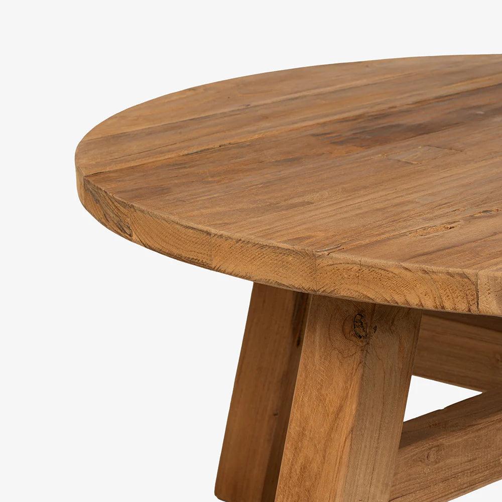 Wooden table with a natural finish on a white background