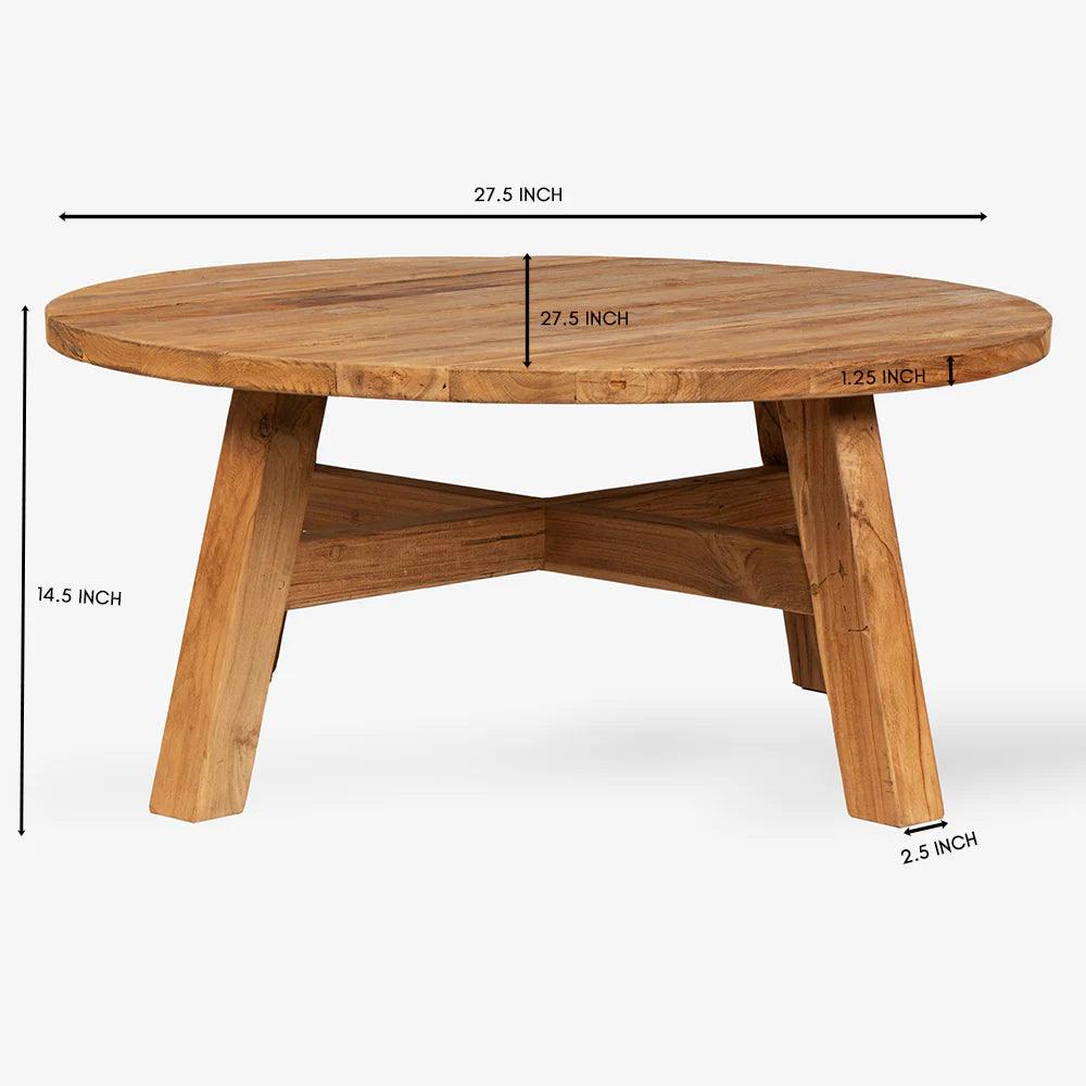 Wooden table with dimensions marked on a white background