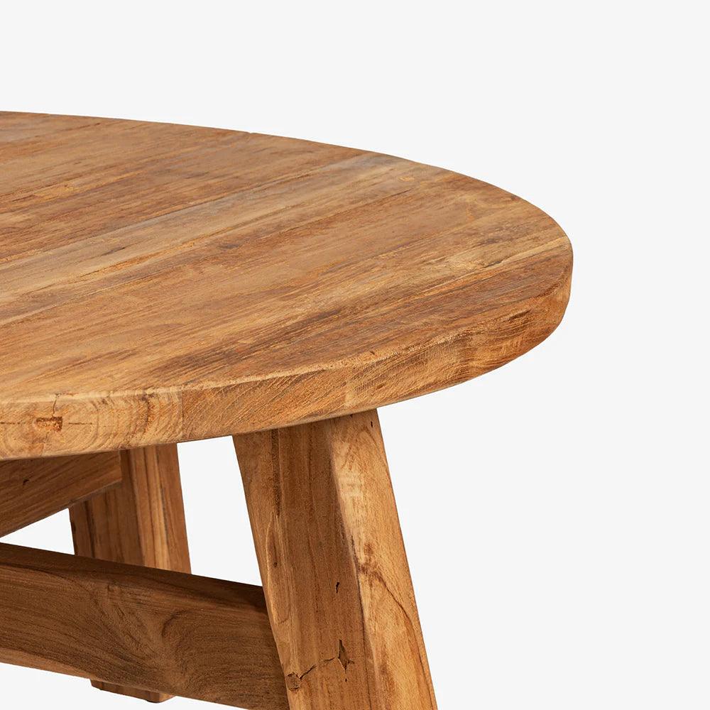 Wooden table with a rustic design on a white background