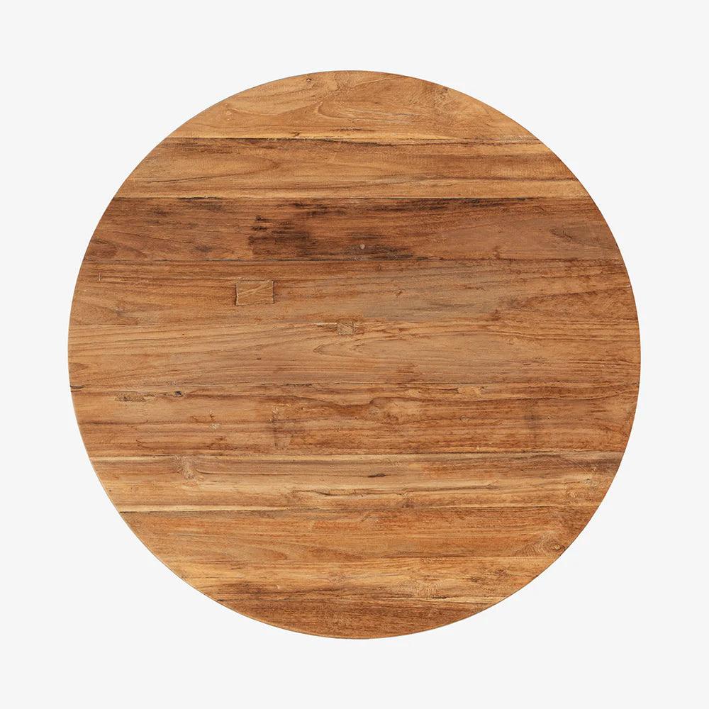 Round wooden table top on a white background