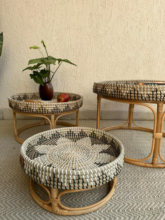 Seagrass and Rattan Round Table Tray - TesuTray