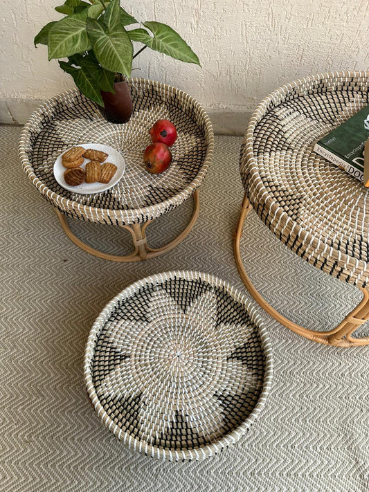 Seagrass and Rattan Round Table Tray - TesuTray
