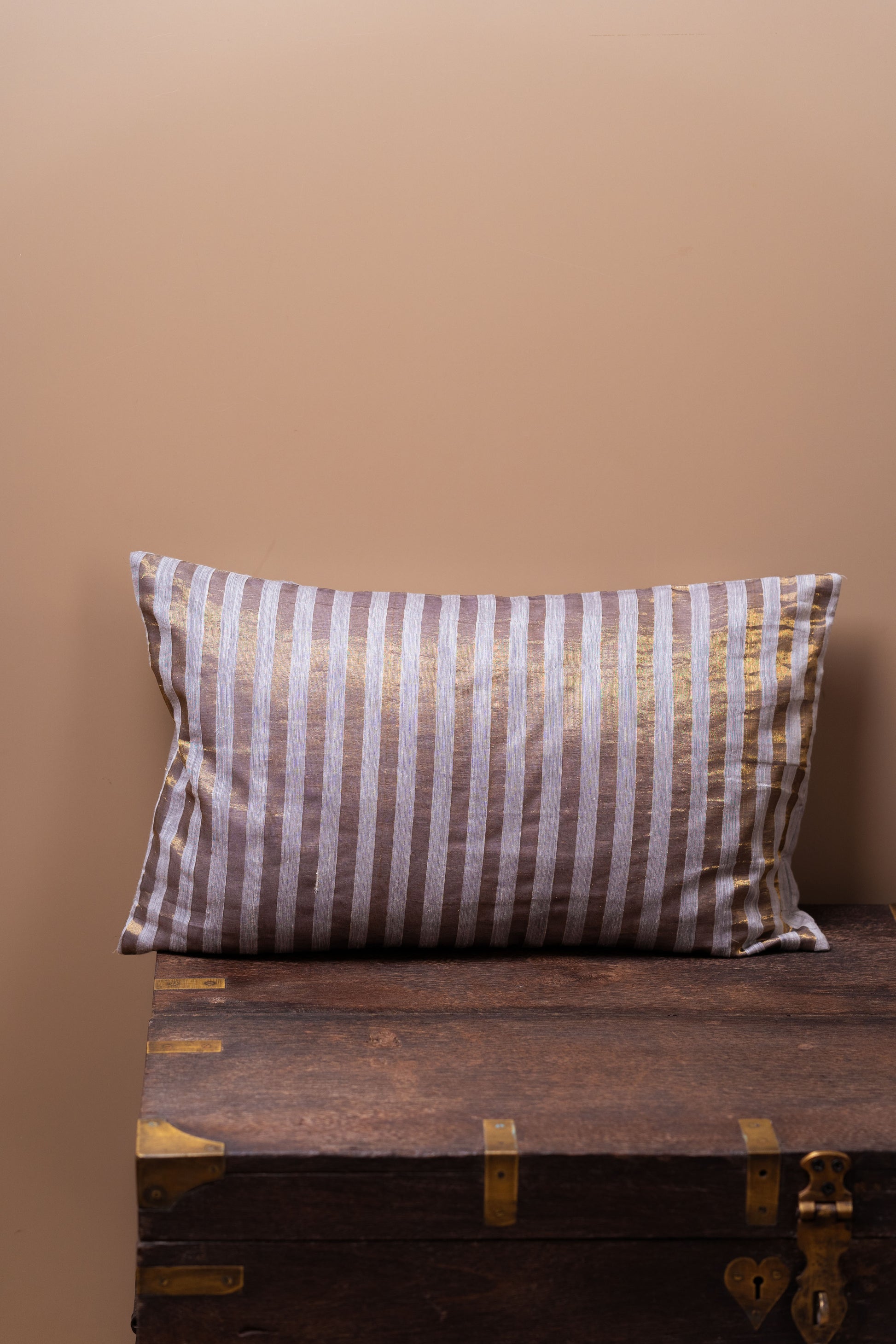 Slate and Gold Luxe Maheshwari Silk Cushion Covers - TESU