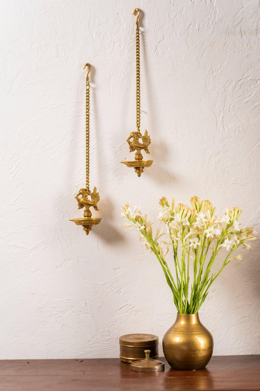 Swarna Brass Mayur Hanging Diya - TesuUrli