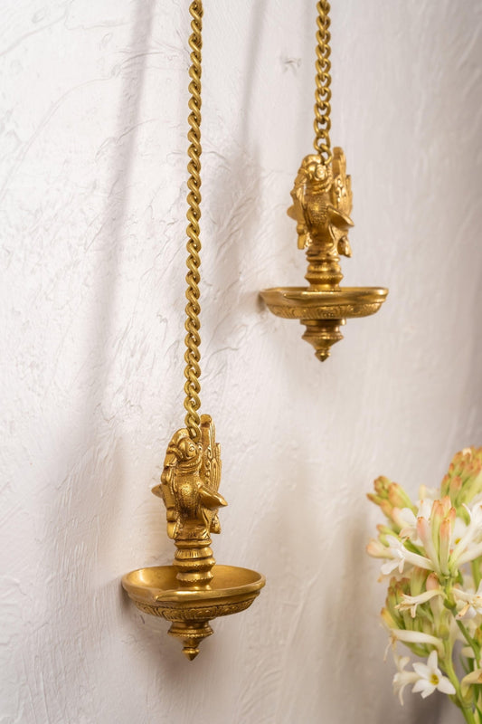 Swarna Brass Mayur Hanging Diya - TesuUrli