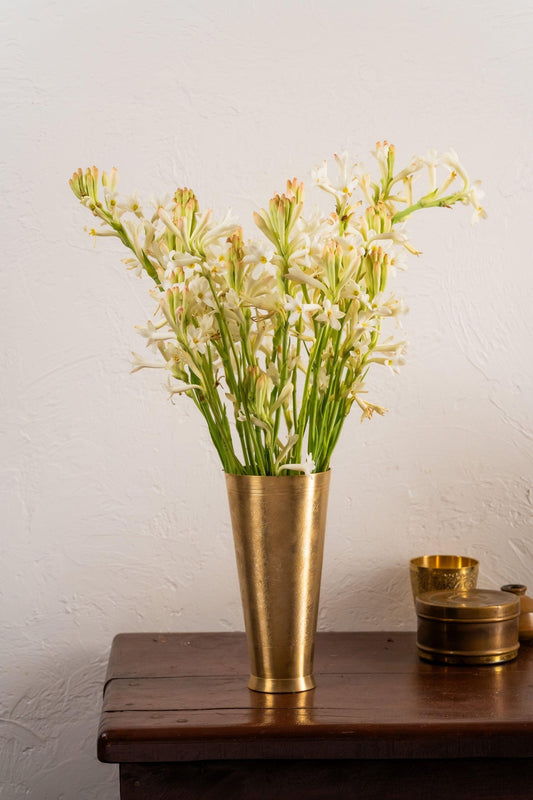 Swarna Embossed Brass Tall Vase - Antique - TesuVases