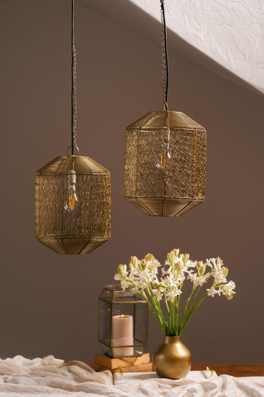 Swarna String Metal Lamp - Antique Brass - TesuPendant Light
