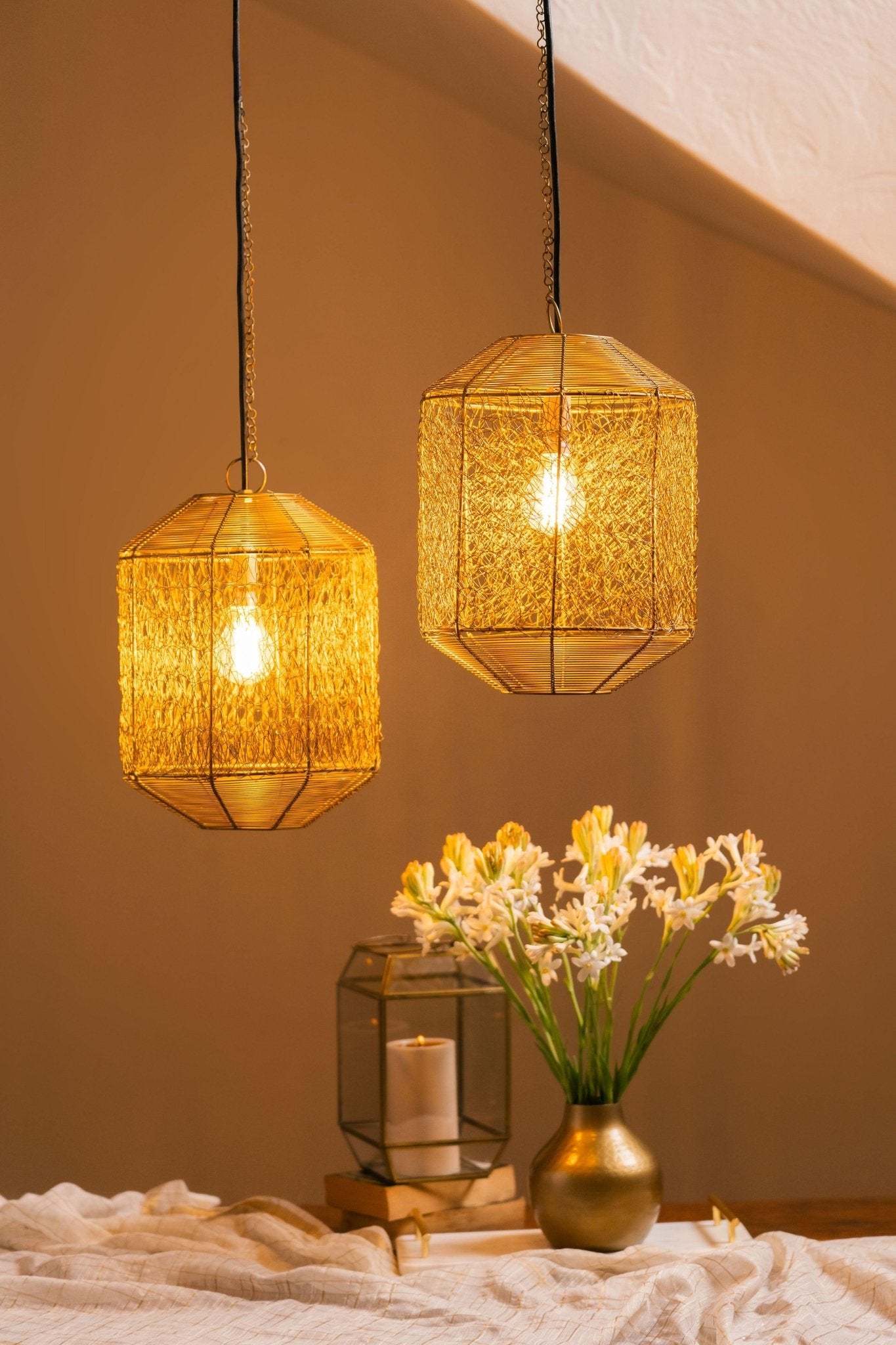 Swarna String Metal Lamp - Antique Brass - TesuPendant Light