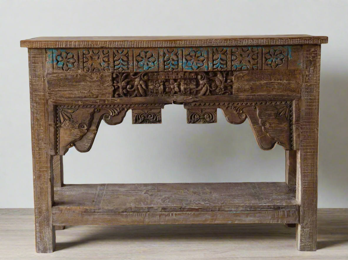 tesu, hand carved, vintage, varanasi , console table, bedroom, royal home, antique, sabyasachi, ayodhya