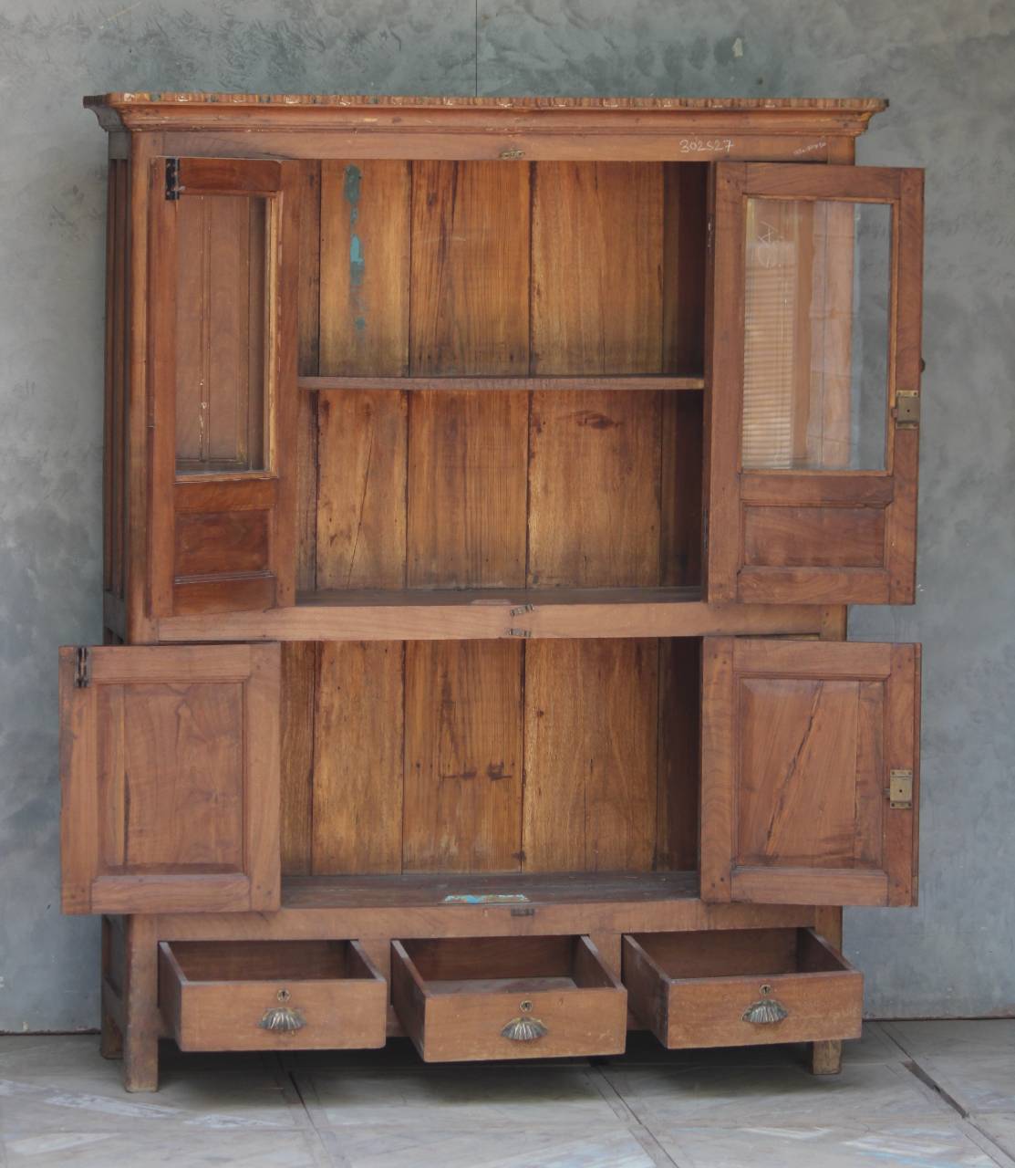 Antique Wood and Glass Crockery Cabinet - TESU