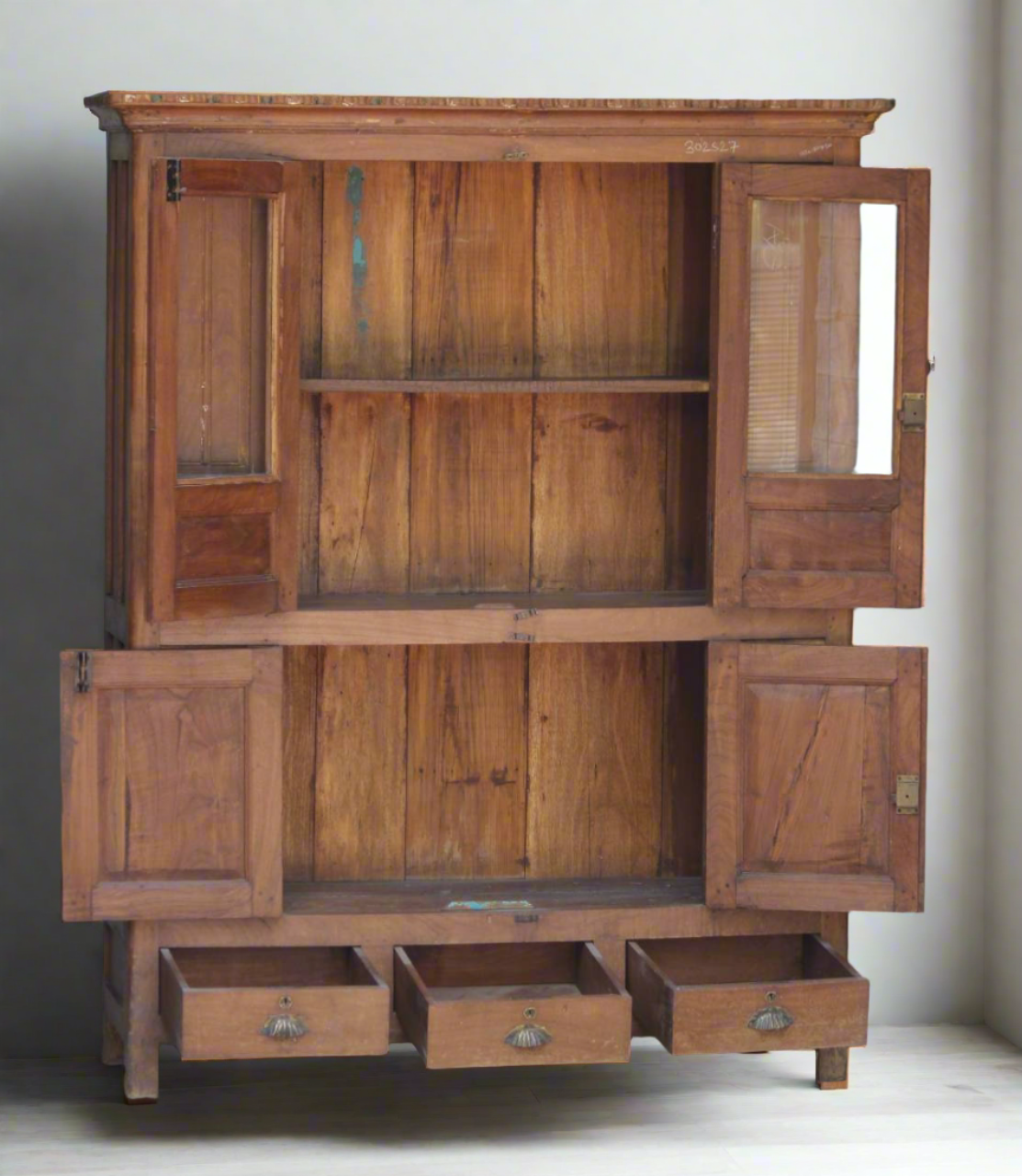 Antique Wood and Glass Crockery Cabinet - TESU