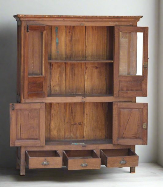 Antique Wood and Glass Crockery Cabinet - TESU