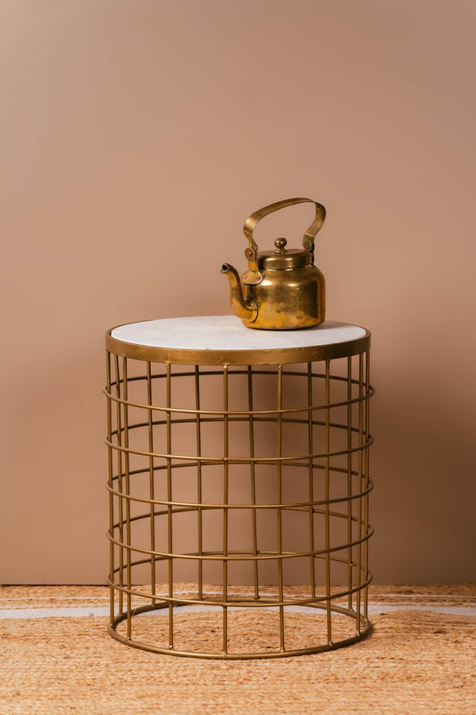 The Luxe Removable Marble Accent Table with Jali Bottom - TesuSide Table